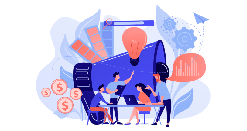 Illustration of team member having discussion
